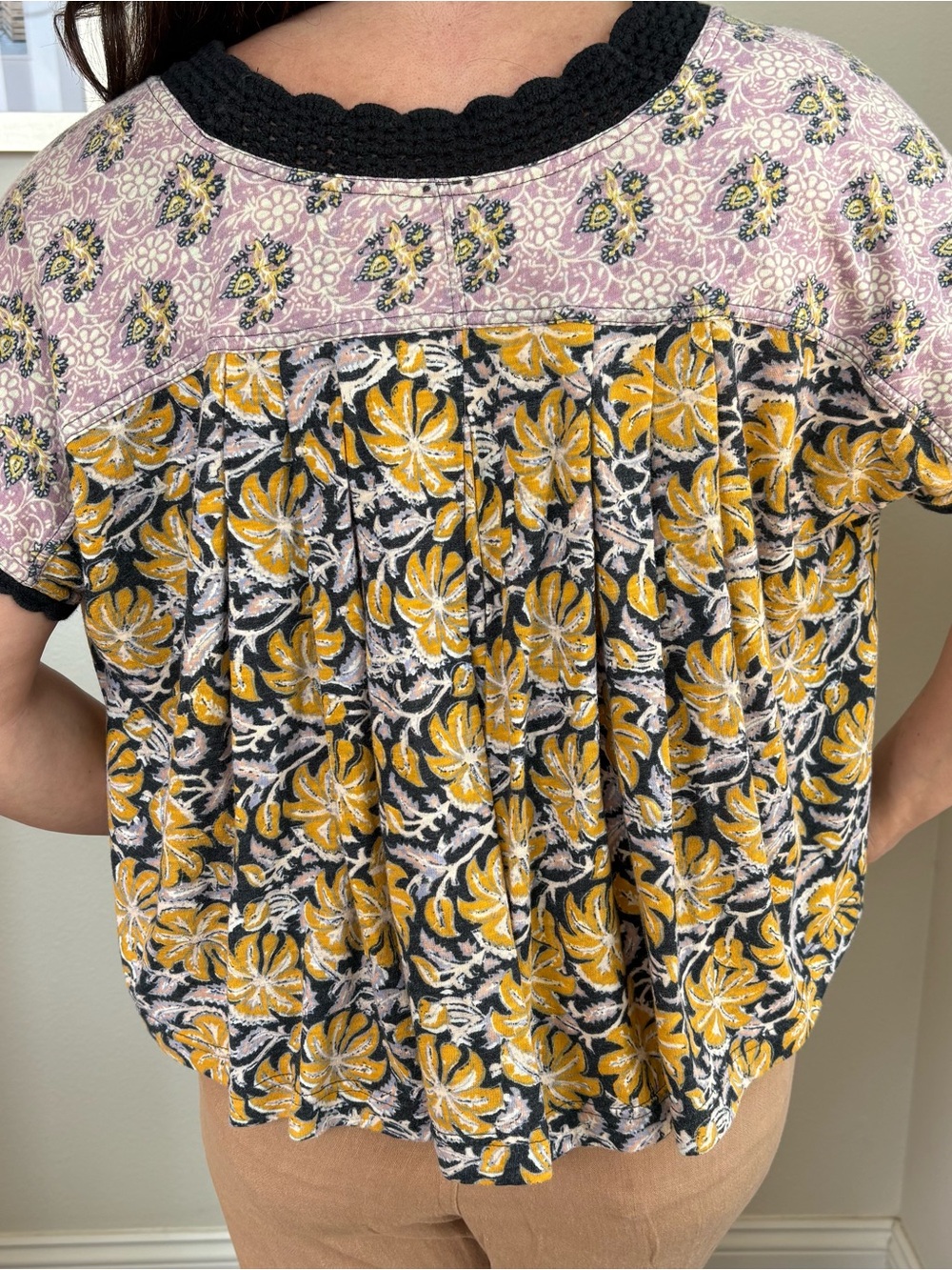 Free People Leilani Mixed Print Crochet Trim Crop Top - Picture 3 of 7